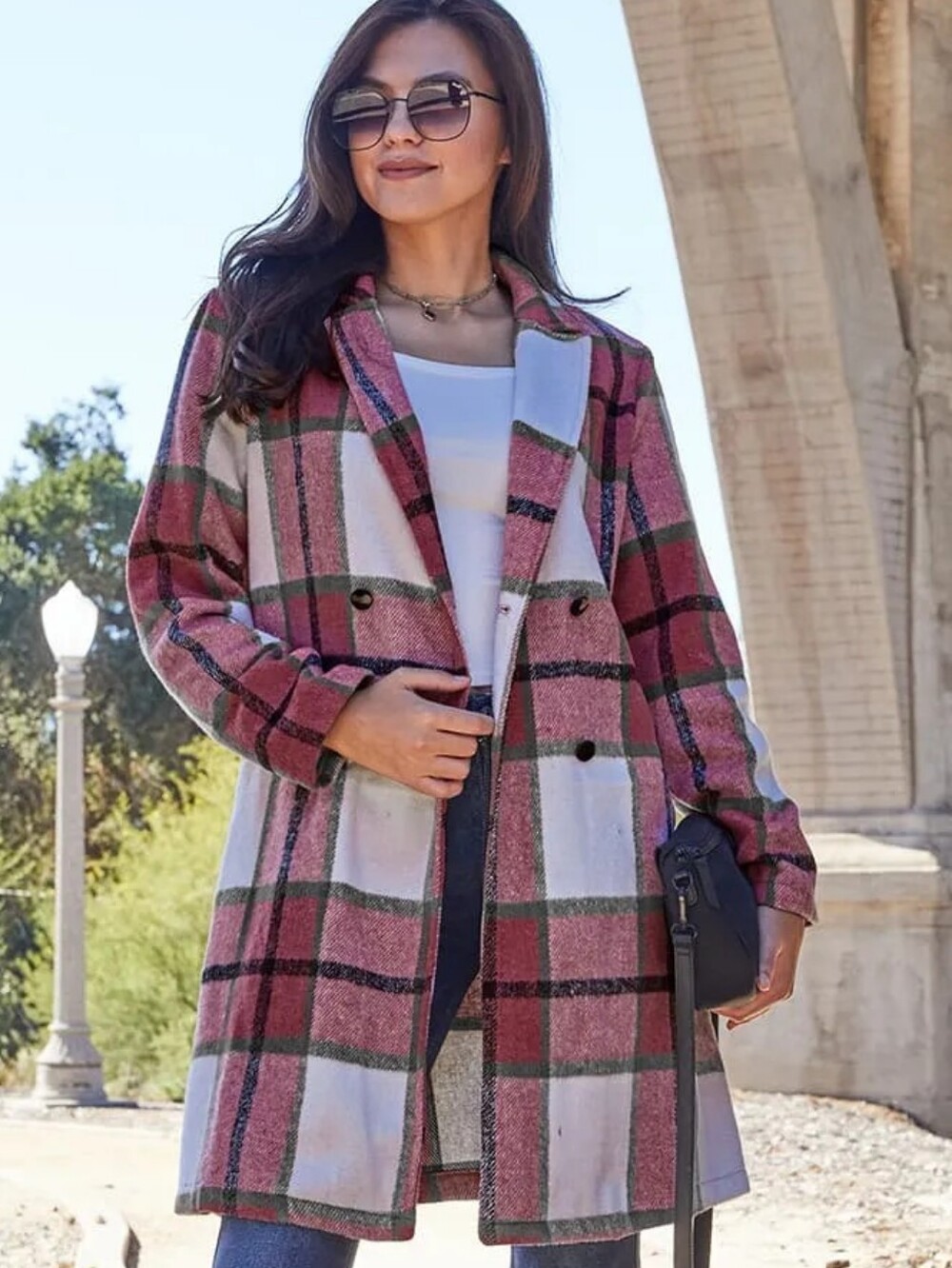 Classic Checkmate Lapel Coat - Red